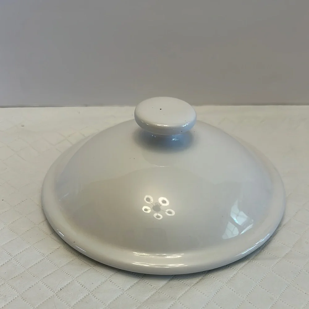 VTG 80s Stoneware White Ceramic Jar w/Heart and House Design Canister Large